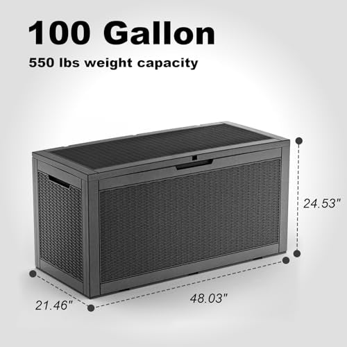 PatioZen 100 Gallon Deck Box Lockable Waterproof Outdoor Storage Black - color: Black, size: 100 Gallon