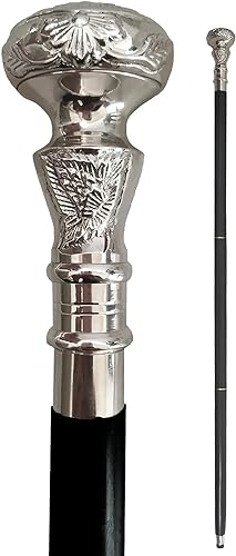 Vintage Walking Cane Wooden Walking Stick Silver Brass Handle knob Black Wood Stick - Victorian Cane - Fancy Cane for Men and Women