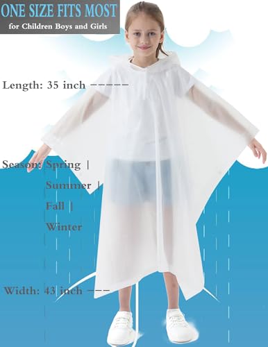 2 Pack Raincoats for Kids, Kids Rain Jacket Reusable Rain Ponchos for Boys and Girls - color: White