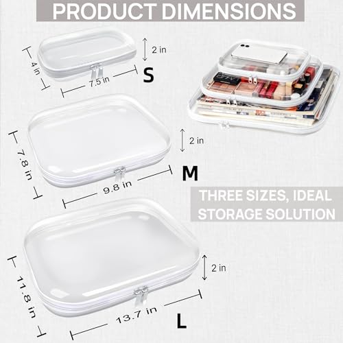 3PCS Clear Hard Plastic Zipper Case, Double Zippers Hard Pouch, Portable Travel Organizer Bin Clear Makeup Bag for Toy Storage, Snack Bag, Cosmetics, Diaper Bag, Toiletry Bag (3PCS-M) - color: 3PCS-M