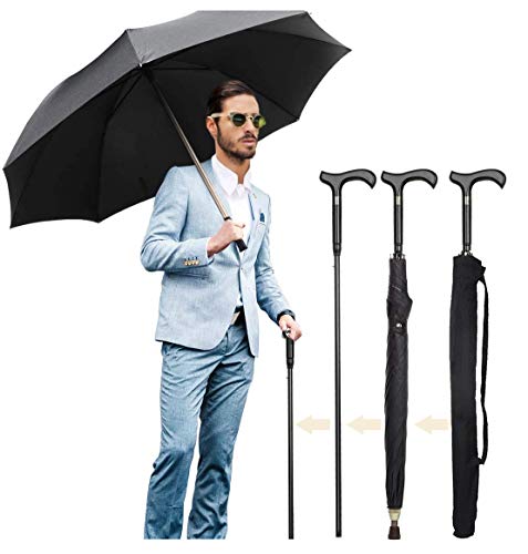 Walking Cane Umbrella 2-in-1 Windproof Walking Sticks Crutch Umbrella,Heavy Duty Frame,Lightweight - Umbrella Cane,Great gift for Birthday,Christmas,Father's Day,Men,Women - color: Classic 2 in 1