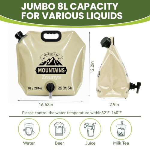 6Pack Collapsible Water Container 8L/2 Gallon Water Storage Bag, Collapsible Water Bag for Travelling, Emergency Water Bag Suitable for Camping Essentials,Hiking and RV travel,Camping Water Jug(khaki) - color: khaki