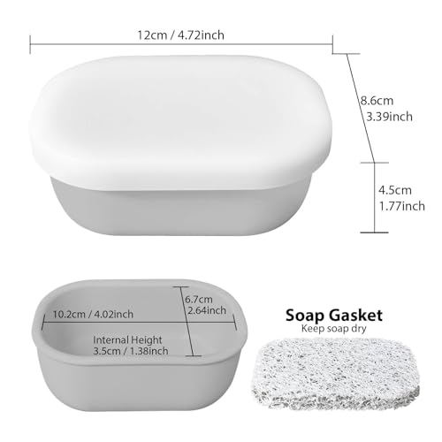 Leakproof Silicone Travel Soap Case with Drainage Layer, Silicone Bar Soap Holder Compact Portable Shatterproof Soap Container Box for Bathroom Gym Camp Travel Toiletries (Gray, Clear Lid) - color: Gray, size: Clear Lid