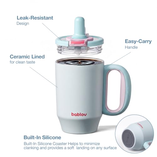 BABLOV 23 oz Ceramic Lined Tumbler with Straw Insulated Coffee Tumbler - color: Blue Sky, size: 23 Ounces