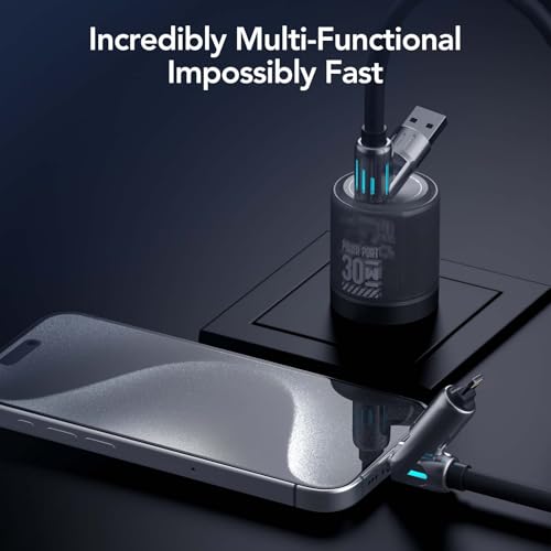 MFish 2-Pack 240W 4-in-1 Multi Charging Cable, Black+Grey, 6.6FT | Carrying Case, USB-A & USB-C to USB-C/Lightning, For iPhone 17/16/15/14, MacBook, iPad, Laptop, Samsung S25/S24 - color: Black+Grey, size: 2-Pack 6.6FT