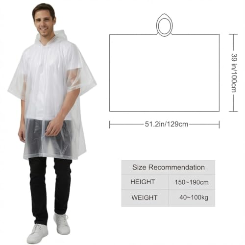 UPSEN Rain Ponchos for Adults, 2 Pcs Reusable Raincoats Coats Jackets Emergency for Women Men with Hood - color: 1 White+1black