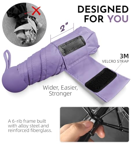 Travel Size Mini Umbrella with UPF 100+ UV Rain Protection, Compact Small & Lightweight Pocket-Sized Folding Umbrellas with Case for Purse & Backpack, Thoughtful Gift Women Men & Kids - color: Grape