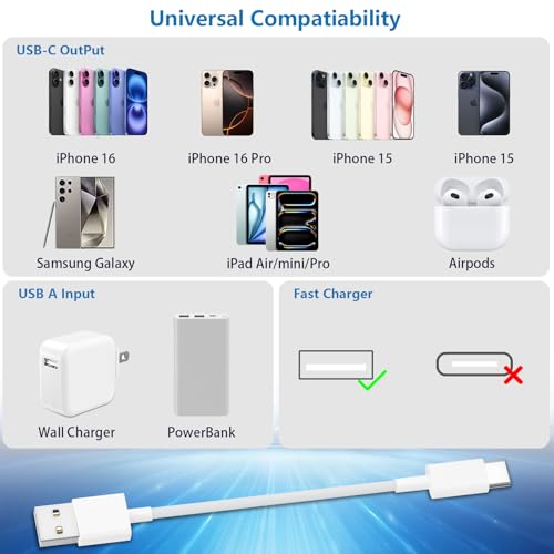 [Apple MFi Certified] Short iPhone 17 Charger Woven, 5Pack 8Inch Short USB-C Cable USB to Type-C Fast Charging Nylon Braided Cord Compatible with iPhone 17 16 15 Pro Plus Airpods PowerBank - color: A TO C White 8IN