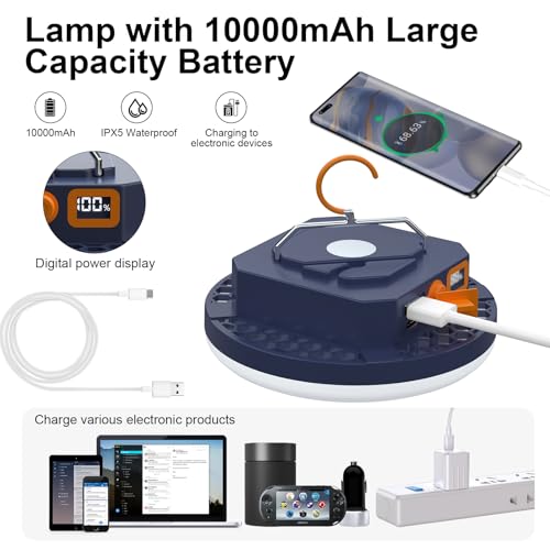 10000mAh 4000LM Camping Light 4 Light Modes Portable LED Camping Lantern Rechargeable Light 30W with Digital Power Display and Magnet , IPX5 Waterproof Tent Lights Power Failure Emergency Light - size: 30W(3 Color)