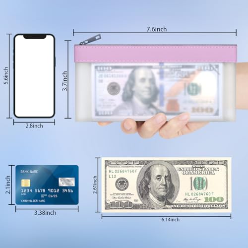 4 Pack Clear Money Envelopes for Cash Money Bag Pouch 7.6x3.7 inch | Waterproof TPU Money Bags With Zipper Cash Bag for Coin Invoice Bills Tools Cosmetics Rceipts School Supplies Gifts - color: Purple