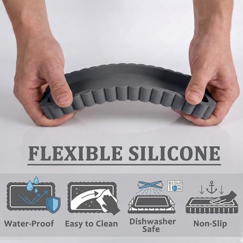 Silicone Bathroom Vanity Tray, Sink Caddy for Dish Soap Dispenser, Sponge Holder for Kitchen Sink, Rectangle Bathroom Countertop Organizer for Perfume, Jewelry, Candle (9.9” * 6”, Dark Grey) - color: Dark Grey, size: 9.9" x 6" x 0.7"