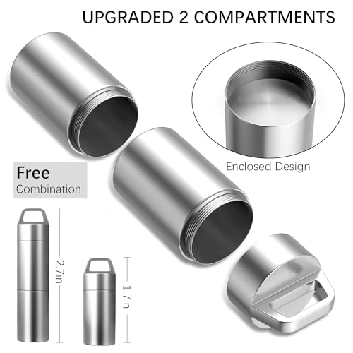 Small Pill Case (2 Compartments Design), Portable Metal Pill Holder Keychain Waterproof Pill Box Container Mini Stainless Steel Pill Organizer for Travel Purse Pocket - size: Medium