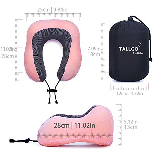 TALLGO Travel Pillow, Best Memory Foam Neck Pillow Head Support Soft Pillow for Sleeping Rest, Airplane Car & Home Use (Pink) - color: Pink