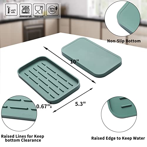 MicoYang Silicone Kitchen Sink Organizer Tray for Multiple Usage,Eco-Friendly Sponges Holder for Kitchen Bathroom Counter or Sink,Dish Soap Dispenser,Scrubber,Bottle,Cup (Green, 10"×5.3") - color: Green, size: 10" x 5.3" x 0.7"