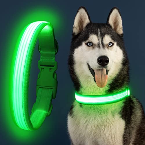 YFbrite Light up Dog Collar, USB Rechargeable LED Puppy Collar Super Bright Adjustable Glowing Dog Lights for Night Walking (Design 2-Green, Small) - color: Version 2.0-- Green, size: Small