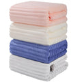 Bath Towels 4-Pack, 27.5x55 Inches - Ultra Soft and Highly Absorbent Quick Dry Microfiber Towels with Hanging Loop, Beauty Twill Stripe Design for Bath, Beach, Gym - color: Grey+blue+white+pink