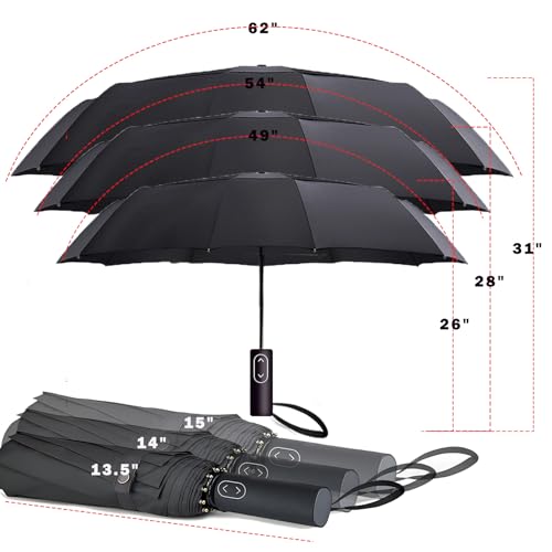MRTLLOA Compact Golf Umbrella, 10 Ribs Vented Windproof Travel | 49/54/62 Inch Large Oversize, Double Canopy, Quick-Dry Fabric, Lightweight, Umbrellas for Rain - color: Black, size: 49 Inch