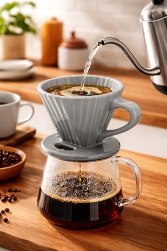 Chantal "Lotus ceramic pour over coffee dripper, 8 ounces (Ombre Fade Grey) - color: Fade Grey