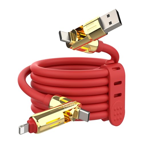 MFish 240W 4-in-1 Fast Charging Cable, Red, 6.6FT | Carrying Case, USB-A & USB-C to USB-C/Lightning, For iPhone 17/16/15/14, MacBook, iPad, Laptop, Samsung S25/S24 - color: Red, size: 6.6Ft