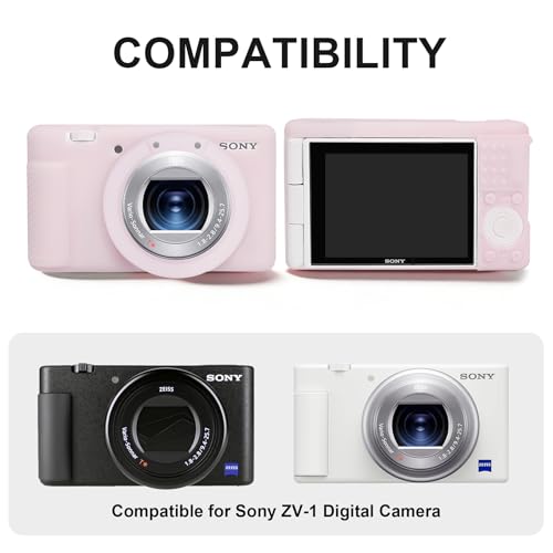BOVKE 2-in-1 Camera Case Bundle for Sony ZV-1 Digital Camera, Jelly Pink | Shockproof EVA Hard Case & Anti-Slip Soft Silicone Skin Cover w/Removable Lens Cap, Sony ZV 1 Camera Protection Bundle Kit - color: Jelly Pink