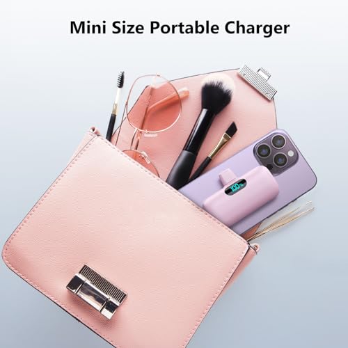 Mini Portable Charger USB C Power Bank,Upgraded 5000mAh PD Fast Charging Battery Pack Built-in USB-C Connector Travel Essential for iPhone17/17Pro/17Pro Max/Air/16 Plus/16Pro Max/15 Series,Android etc - color: Pink