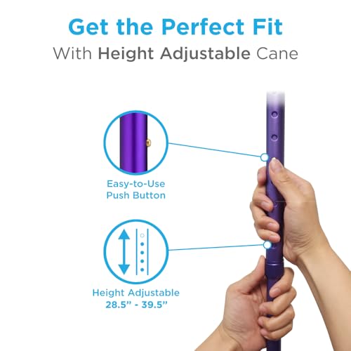 Nova Joy Designer Offset Quad Cane for Seniors - Unisex Adjustable Lightweight Walking Aid with Foam Handle, Wrist Strap and Anti-Rattle Lock - Essential Mobility Support - Purple - color: Purple