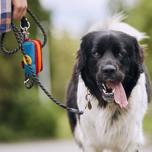 Dog Poop Bag Holder for Leash, Large-Capacity Canvas Pouch, Blue | Holds one bag roll, keys, treats, and small essentials with quick access, secure straps, and water-resistant canvas - color: Blue