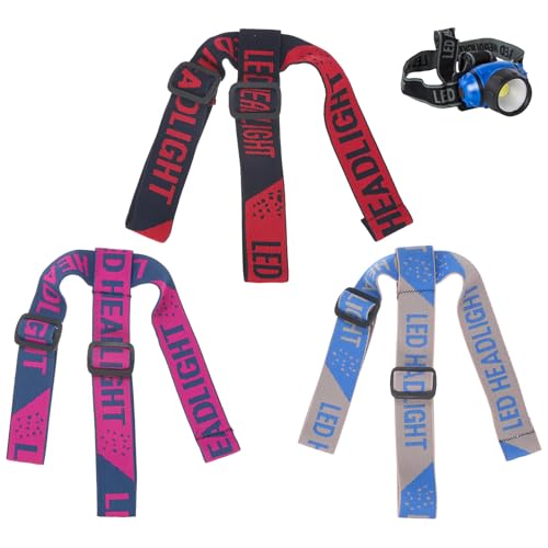 M METERXITY 3-Pack Headlamp Strap Replacement Headband, High Elastic Headlamp Adjustable Bicycles Head Band Belt for Flashlight Camping Riding [Gray Blue, Blue Pink, Black Red, 1.65"/42mm] - color: Gray Blue, Blue Pink, Black Red