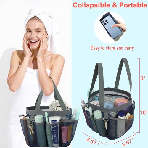 Fammart Mesh Shower Caddy Portable for College Dorm Room Essentials, Odorless Polyester Large Shower Tote Bag with Dual Handles, 8-Pocket Quick-Dry Toiletry Organizer for Travel, Beach, Camping, Gym - color: Multiple Pockets, 1 Pack - Cyan