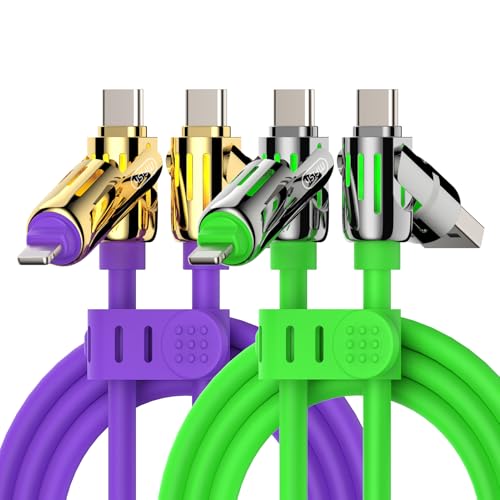 MFish 2-Pack 240W 4-in-1 Multi Charging Cable, Purple+Green, 6.6FT | Carrying Case, USB-A & USB-C to USB-C/Lightning, For iPhone 17/16/15/14, MacBook, iPad, Laptop, Samsung S25/S24 - color: Purple+Green, size: 2-Pack 6.6FT