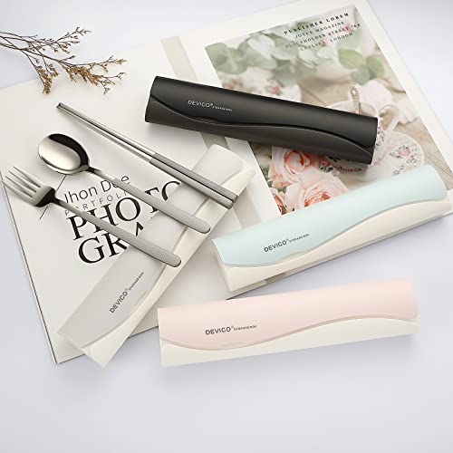 DEVICO Travel Utensils with Case, 4 Piece Portable Silverware Set for Work - color: Gray