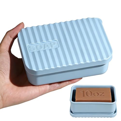 OTHIX Large Leakproof Travel Soap Case for 10 oz Bar Soap, Silicone Soap Container Compatible with Duke Cannon Style Big Bars, Tight-Seal Soap Box for Gym, Camping, Bathroom, Truck Drivers(Light blue) - color: Light Blue