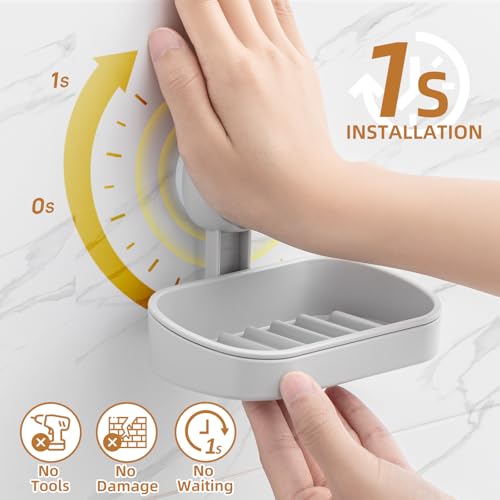 LEVERLOC Soap Holder, Soap Dish for Shower, Suction Cup Bar Soap Holder - style: 1 tier Grey