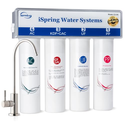 iSpring CU-A4 0.01μm Ultra-Filtration Under Sink Water Filter System, Tankless 4-Stage High Capacity, Remove 99.99% Contaminants, Quick Filter Change with Brushed Nickel Faucet, White | 0.01μm, Space-saving, Reduces 99.99% Contaminants, Quick Filter Chang