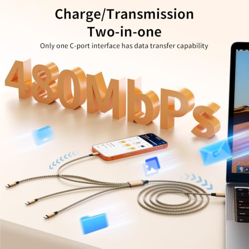 Travel USB C 4 in 1 Charging Cords,Universal Charging Cable for All Devices - color: Bright Golden & Black
