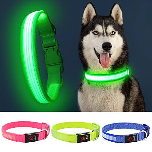 YFbrite Light up Dog Collar, USB Rechargeable LED Puppy Collar Super Bright Adjustable Glowing Dog Lights for Night Walking (Design 2-Green, Large) - color: Version 2.0-- Green, size: Large