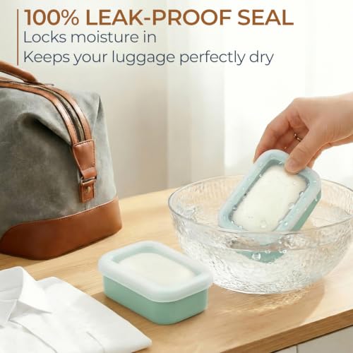 AIMAIMAIMAI Compact Leakproof Travel Soap Case, Silicone Travel Soap Bar Container, Portable Soap Box with Drainage Layer for Camping, Gym (Light Green) - color: Light Green