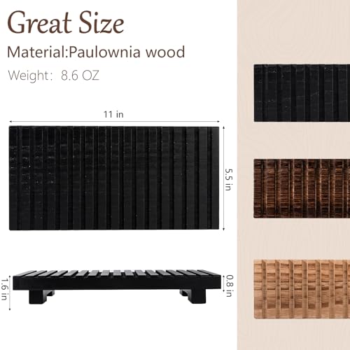 Bathroom Tray Rustic Farmhouse Decor Wood Stand, 11" * 5.5" Black | Waterproof, Lightweight, Easy Clean, Wood Riser Kitchen soap holder Accessories for Office Desk, Vanity, Counter, Sink - color: Black, size: 11" x 5.5" x 1.6"