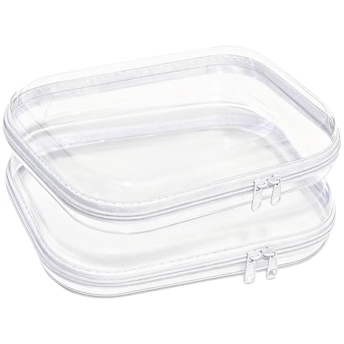 3PCS Clear Hard Plastic Zipper Case, Double Zippers Hard Pouch, Portable Travel Organizer Bin Clear Makeup Bag for Toy Storage, Snack Bag, Cosmetics, Diaper Bag, Toiletry Bag (2PCS-M) - color: 2PCS-M