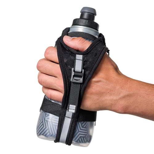 Nathan SpeedDraw 2 Insulated Handheld Running Water Bottle Flask – Double-Wall Insulation, Ergonomic Grip, Blast Valve Cap, Phone & Key Storage Pockets, Reflective Design - 18oz Insulated - Black - color: Black 18oz Insulated