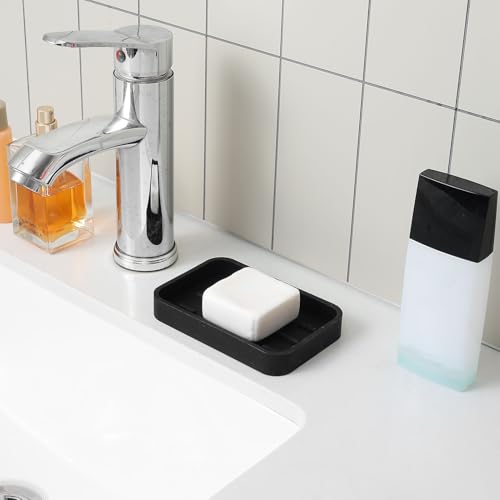 MicoYang Silicone Kitchen Sink Organizer Tray for Multiple Usage,Easy Clean Sponges Holder for Kitchen Bathroom Counter or Sink,Dish Soap Dispenser,Scrubber,Bottle,Cup Black 4.9”x 3.2” - color: Black, size: 4.9" x 3.2" x 0.7"