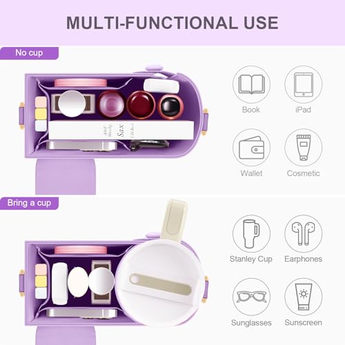 Crossbody Bag for Stanley Cup Purse, Outdoor Portable Water Bottle Holder with Adjustable Shoulder Strap - color: Purple