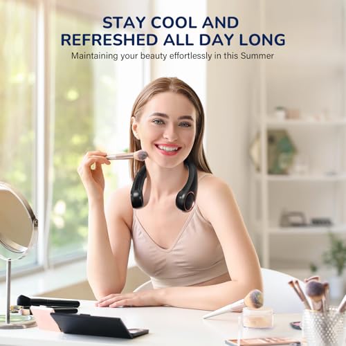 Portable Neck Fan Rechargeable, Personal Neck Cooling Fan, Hands Free Bladeless Fan, Ultra Quiet, 3 Speeds Adjustable Strong Wind, 4000 mAh Battery Operated, Gifts for Men Women Mom Dad(Black), Small - color: Black
