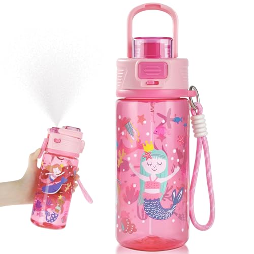 20 oz 2-In-2 Mist and Sip Water Bottle for Kids, Mermaid - color: Mermaid