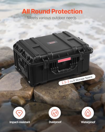 VEVOR Weatherproof Hard Case, Heavy Duty Protective Dry Box with Pre-Cut Foam, Wheels & Retractable Pull Handles for Travel, Hunt, Military, Tactical, IP67 Waterproof Case for Cameras(57x45x28) | For Travel, Hunt, Cameras, With Rolling Wheels & Retractabl