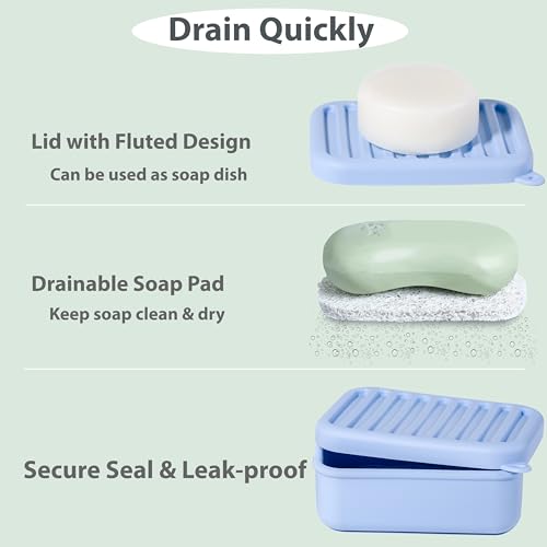 2PC Portable Leakproof Travel Soap Case, Silicone Travel Soap Case, Compact Soap Holder with Drainage Layer, Travel Soap Holder for Camping, Gym, Outdoor (Blue&Yellow) - color: Blue&yellow