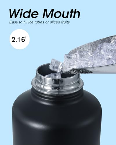 Coolflask Half Gallon Water Bottle Insulated with Straw & 3 Leakproof Lids | 64 oz Large Water Jug Stainless Steel Triple-Wall, Cold 48+h/Hot 24+h Dishwasher Safe, BPA-Free, for Sports Gym & Hiking - color: Piano Night, size: 64 Ounces