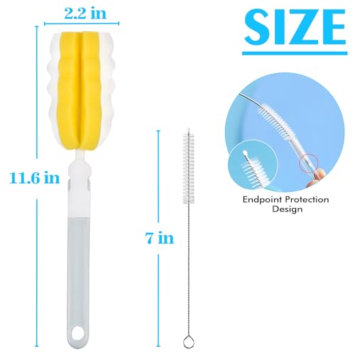 INVODA Bottle Brush 4Pack Long Handle Cup Cleaner Brush Whit Straw Brushes 4Pack Sponge Bottle Scrubber Detachable Handle Cup Cleaning Brush for Baby Bottle Clean Mugs (4 PCS+Straw Brushes 4PCS) - color: 4 Bottle Brush+4 Straw Brush