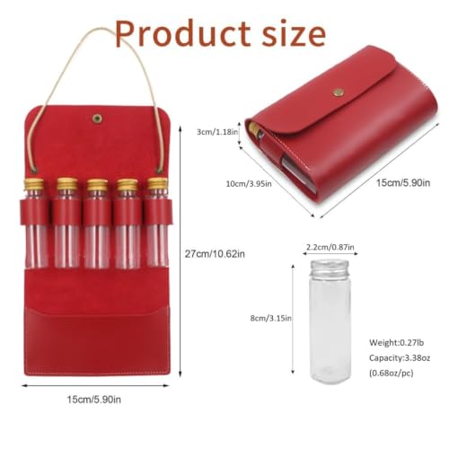 BY-J Camping Spice Kit with 5 Jars, Foldable Leather Spice Holder Seasoning Storage Bag, Condiment Container Set for Outdoor Picnic BBQ, Waterproof Travel Seasoning Container, Red - color: Red