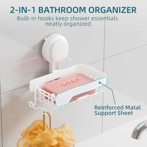 TAILI Soap Dish for Shower, Bar Soap Holder,Suction Visible Indicator,White | Soap Holder Shower, Soap Bar Holder for Shower Wall, Removable Bathroom Sponge Holder, Soap Dish with Suction Cups - color: Light White